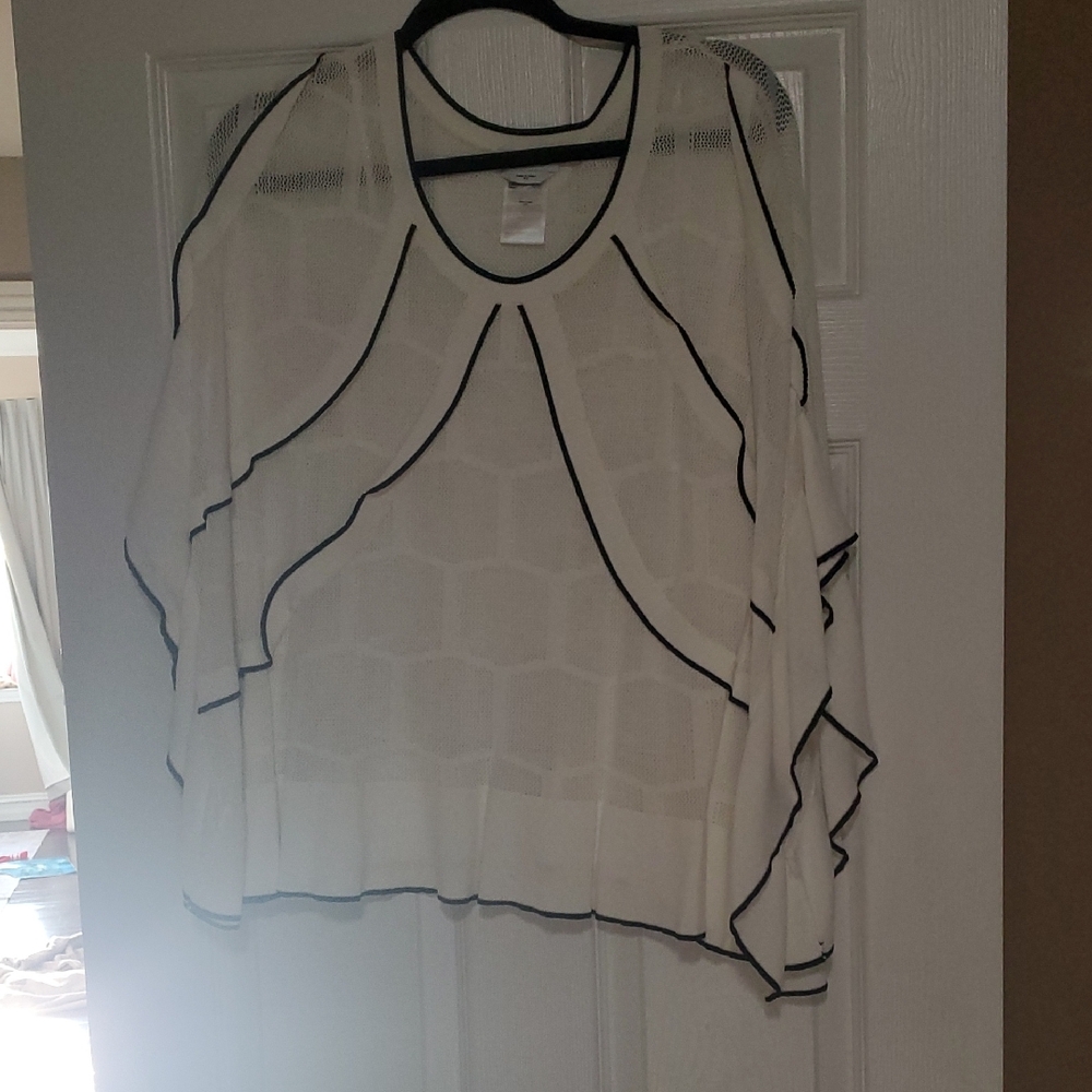 Bebe Sheer White Blouse with Black Trim
